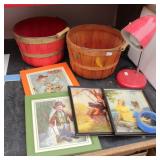 (2) Peck Wood Baskets W/Handles, Clown Pictures,