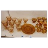 (33) Pieces Gold/Peach/Amber Dishes, Custard Cups