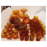 Large Set of Dark Amber Glass Dishes: 4-Serving