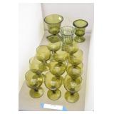(11) Green Stemware Glasses & 3 Green Vases