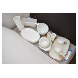 Lot of Milk Glass Dishes: 3-Bowls w/Handles, Vase