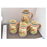 Hand Painted Japan (3) Steins & Pitcher