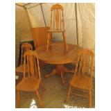Oak Pedestal Table with Leaf & 4 Chairs