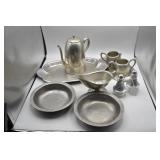 Collection of Vintage "Pewter" Dishes, Platters,