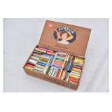 Vintage Matchbox Collection in Wood Cigar Box