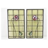 Pair of Floral, Leaded Glass Art Panels