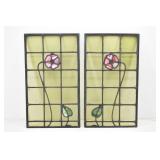 Pair of Floral, Leaded Art Glass Panels