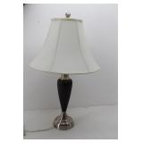 Modern Chrome & Wood Look Table Lamp w Shade