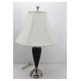 Modern Chrome & Wood Look Table Lamp w Shade