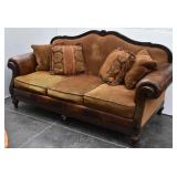 Rolled Arm Faux Leather & Upholstered Sofa