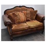 Rolled Arm Faux Leather & Upholstered Sofa