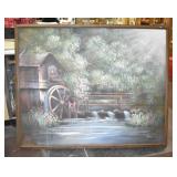 Large Beautiful Textured Water Mill Painting by