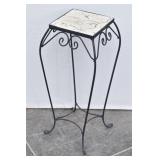 Black Wrought-Iron Plant Stand w/Tile Leaf Top