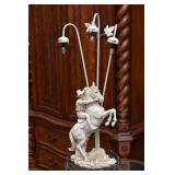 Resin Horse & Cowboy Statue Table Lamp w/3 Bulbs