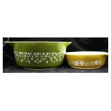 (2) PYREX Avocado Green Casserole Dishes w/ White
