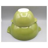 (2) PYREX Avocado Green Mixing Bowls w/ Spouts