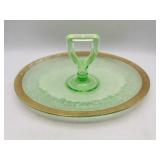 Gold Plated Vaseline Depression Glass Serving Dish