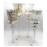 Set of 4 Mercury Glass Pedestal Candle Holders