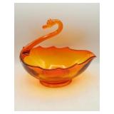 Vintage Amberina Glass Swan Bowl