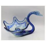 Vintage End of Day Art Glass Blue Swirl Swan