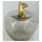 Lg Hand Blown Crackle Glass Apple w Gold Stem