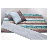 Brown & Teal Runner, Throw & Pillows