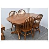 Oak Dinning Set Oval Pedestal Table, 4 Chairs Plus