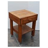 Rolling Butcher Block Island w/Drawer & Shelf