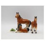 3-Porcelain Horse Figurines & Papa Frog Figurine