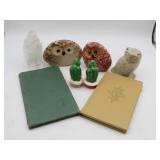 Collection of Stone & Ceramic Owls, Cactus S&P..
