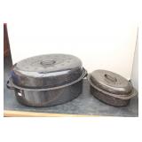 (2) Black Enamelware Roaster w/Lids
