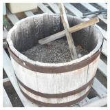 Vintage Whiskey Barrel Flower Pot w/Roller Base
