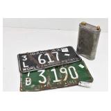 (2) Vintage Idaho License Plates, Flask