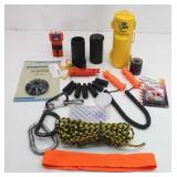 Clips, Rope, Solas Stobe Light, Emergency Whistle