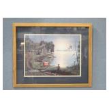 R.L. Hicks "Fishing" Print Oak Frame