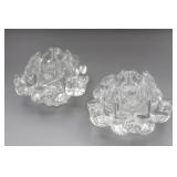 Pair of Heavy Clear Art Glass Candle Holders