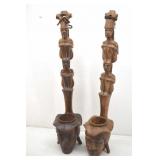 2-Australian Hand Carved Tall Wooden Face Candle