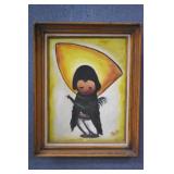 Signed Original PERALTA Mexico Boy & Cock Painting