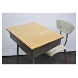 Vtg. Wood/Metal School Chair & Desk w/ Lift-up Lid