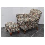 Floral Tapestry Accent Chair w/Matching Foot Stool