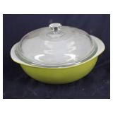 PYREX White /Lime Green Round Casserole Dish with