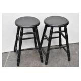 (2) Solid Wood Black Stools with Round Seats