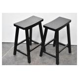 (2) Black Finish Saddle Seat Wood Bar Stools