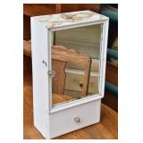 Sm Rustic Painted Wood Medicine Cabinet w Drawer