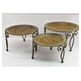3- Round Asian Style Metal Nesting Trays on Legs