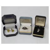 Sterling Silver Art Deco Earrings & Elk Stag Pin