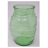 Vintage Green Glass Ripple Vase Caved-In Sides