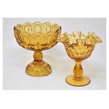 (2) Vintage Fenton Amber Glass Compote Dishes