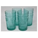 Set of 4 "Adeline" Turquoise Embossed Tumblers