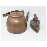 Vintage Copper Tea Kettle & Antique Electric Iron